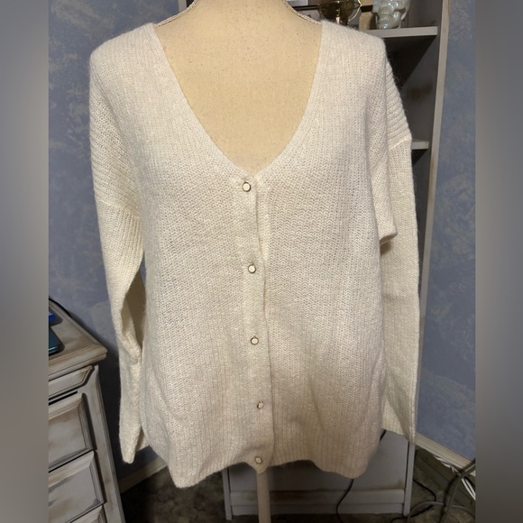 Wilfred Front To Back Ivory Ribbed Cardigan Sweater pearl buttons Large - Picture 7 of 16